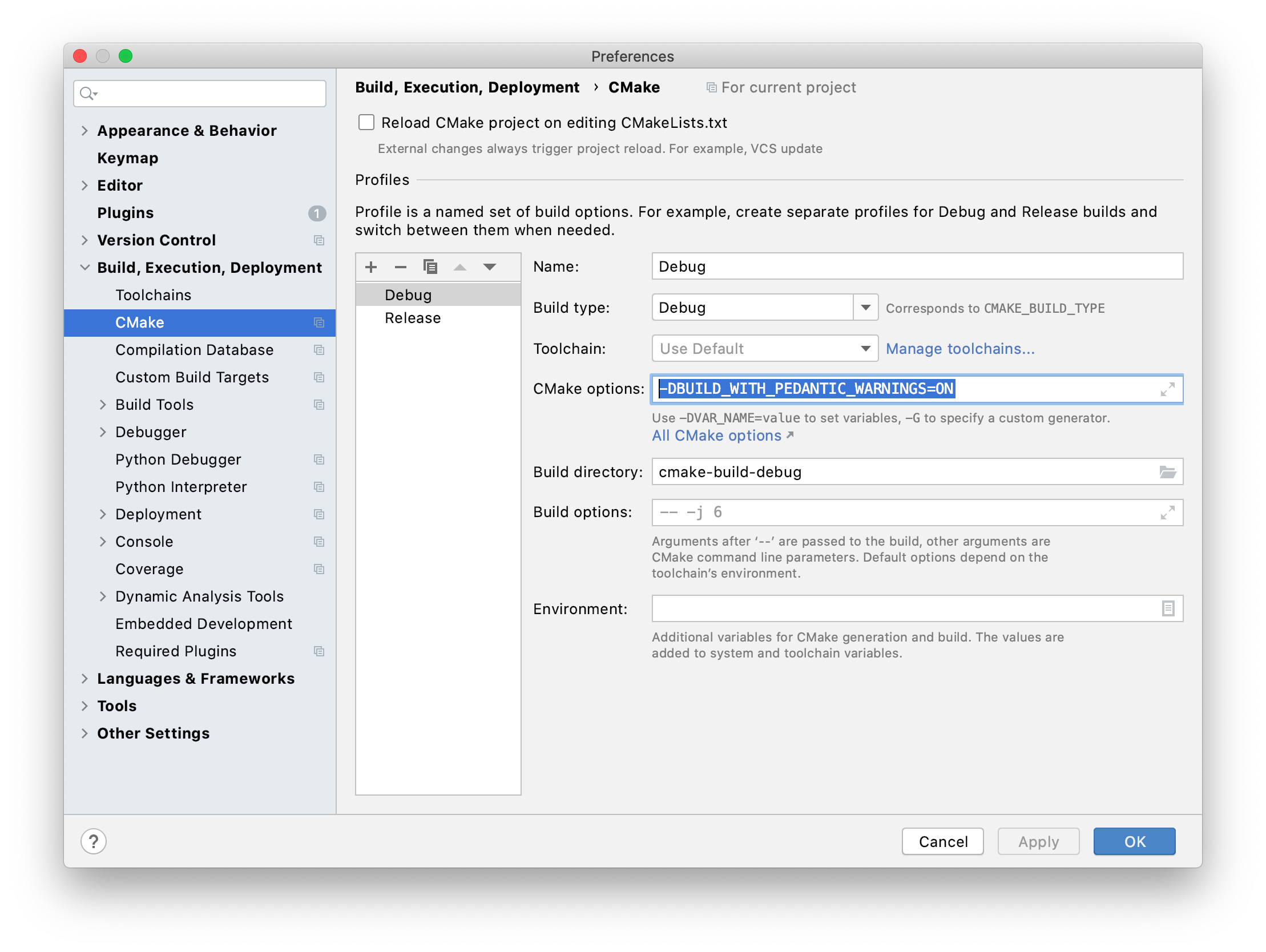 CLion Settings with Pedantic Mode